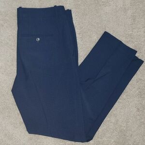 PERRY ELLIS PORTFOLIO 33X32 Men's Navy Blue Pants, FLAT FRONT, NAVY BLUE PLAID